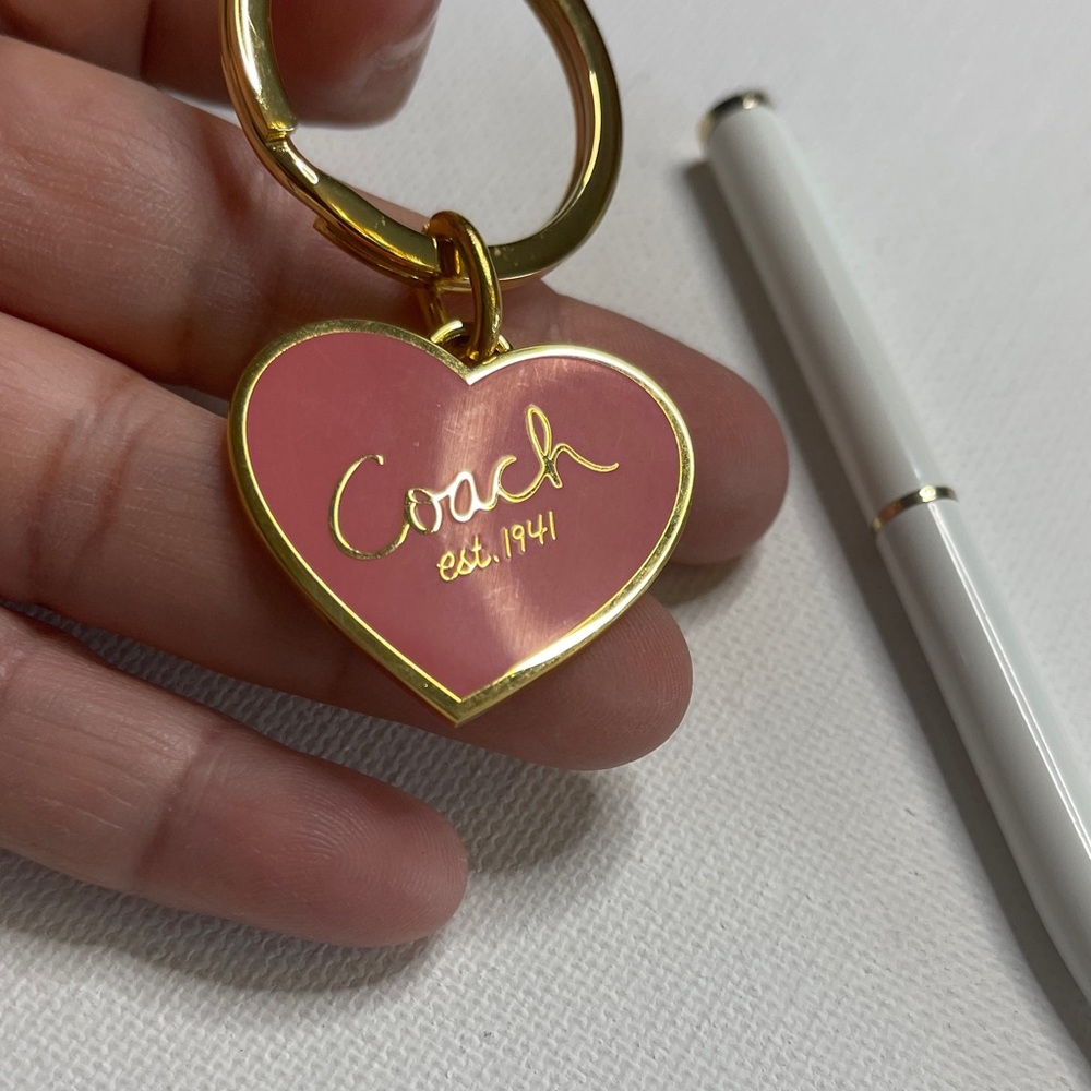 Coach Gold and Pink Heart Key Holder with a White Coach Pen - Picture 2 of 6